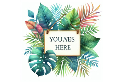 A bundle of watercolor Sign with text space of Tropical Leaves.  Color