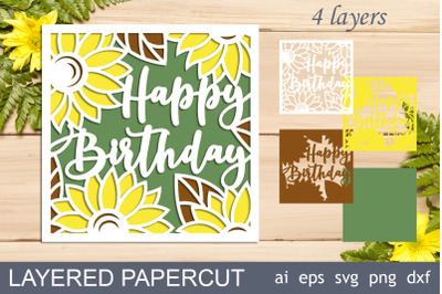 Happy Birthday sunflower card , Layered shadow box