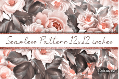 Rose flowers digital paper | Seamless floral pattern