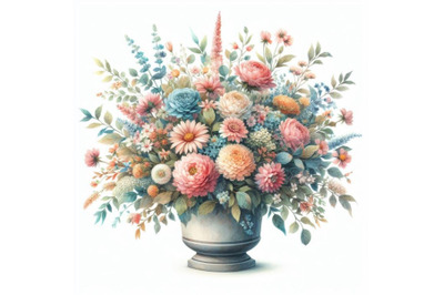 Bundle of bouquets of flowers in pot