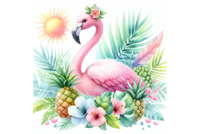 Bundle of Cute flamingo with tropical summer