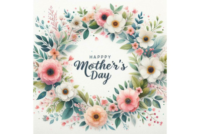 Bundle of Happy Mother`s Day! Floral flat lay greeting card