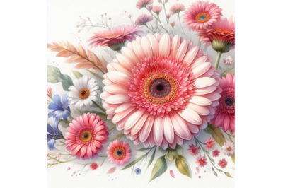 Bundle of Gerbera daisy flower greeting card background for mother or