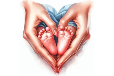 Bundle of Baby feet in mother hands - hearth shape