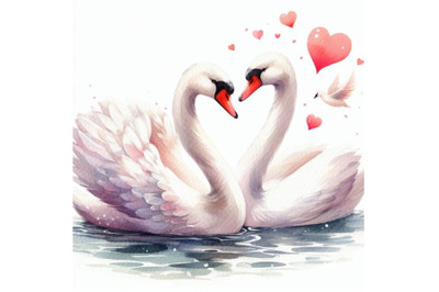 Bundle of Art Romantic swan couple. Art love couple of swans