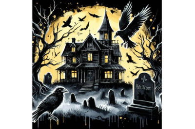 Bundle of Haunted House with Crows and Horror Scene