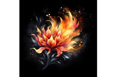 Bundle of Flower fire. beautiful fire flower on black background
