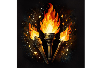 Bundle of Torch with flames on black background