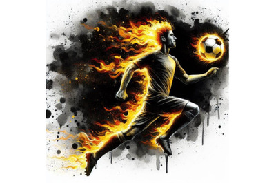 Bundle of Fire soccer player. Fiery football player with a fire ball