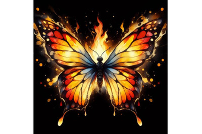Bundle of Fairy fire butterfly. Fairy fiery butterfly on a black backg