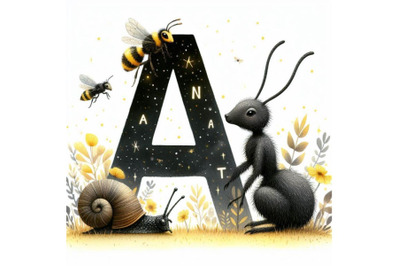 Bundle of animal alphabet A with ant