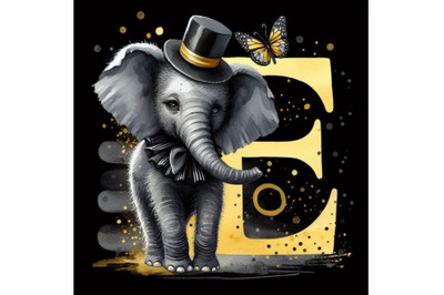Bundle of animal alphabet E with elephant