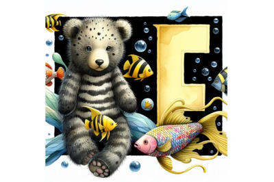 Bundle of animal alphabet F with fish