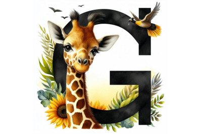 Bundle of animal alphabet G with Giraffe