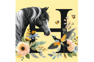 Bundle of animal alphabet H with Horse