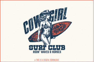 Cowgirl Surf Club PNG, Coastal Western Shirt Design, Retro Beach Cowgirl, Country Summer Vibes, Pink Cowgirl, Trendy Western Summer