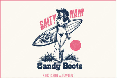 Salt Hair Sandy Boots PNG, Western Summer PNG, Cowgirl, Western png, Retro Summer, Trendy summer, Summer Sublimation, Retro Beach Cowgirl