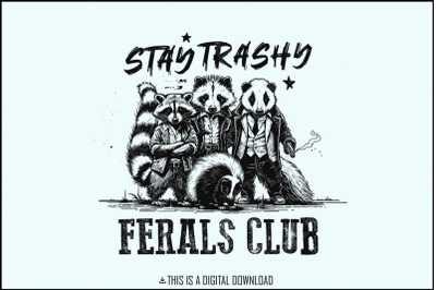 Stay Trashy PNG, Funny Raccoon Opossum Skunk, Retro Animal Design, Raccoon Squad, Humorous T-Shirt Graphic, Digital Download, Download