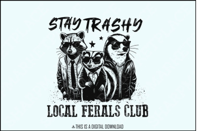 Stay Trashy PNG, Funny Raccoon Opossum Skunk, Retro Animal Design, Raccoon Squad, Humorous T-Shirt Graphic, Digital Download, Download