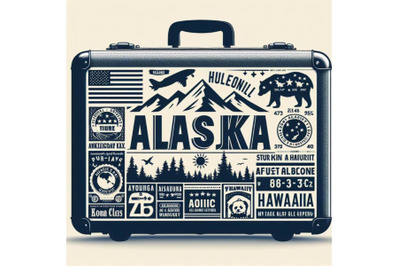 A bundle of Alaska&2C; Hawaii retro state facts luggage stickers