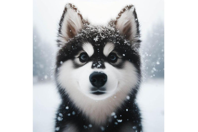 A bundle of cute adorable husky in snowfall