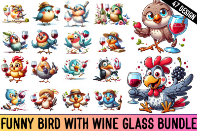Funny Bird With Wine Glass Clipart