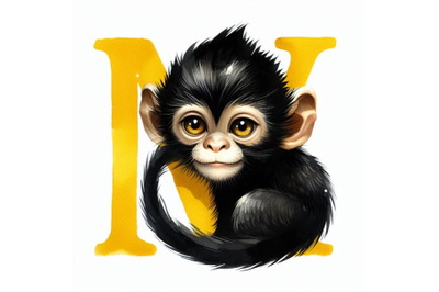 Set of animal alphabet M with Monkey