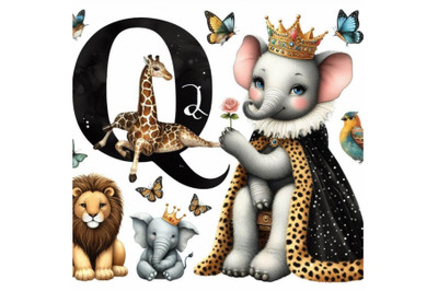 A bundle of animal alphabet Q with Queen