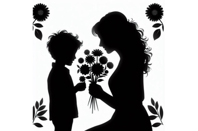 A bundle of Mothers day. Child giving his mother some flowers as a gif