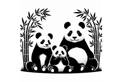 A bundle of Pandas. Asia cute panda family and bamboo