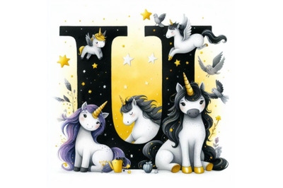 A bundle of animal alphabet U with Unicorn