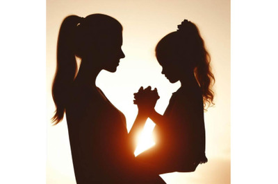 A bundle of Mother holds her daughter by the hand with love on light b