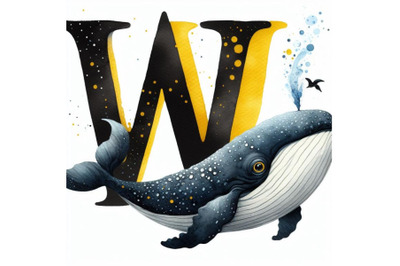 Bundle of animal alphabet W with Whale