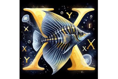 Bundle of animal alphabet X with X-ray fish