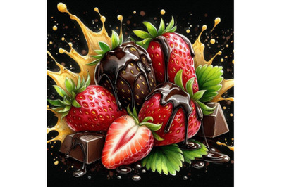 Bundle of Strawberries with melted chocolate splash