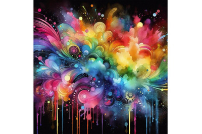 Bundle of Multicolored rainbow neon ink splash