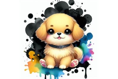 Bundle of Cute cartoon dog with colorful liquid