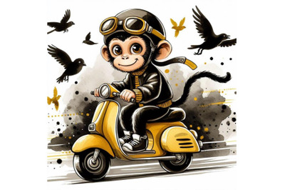 Bundle of Cartoon monkey riding a scooter