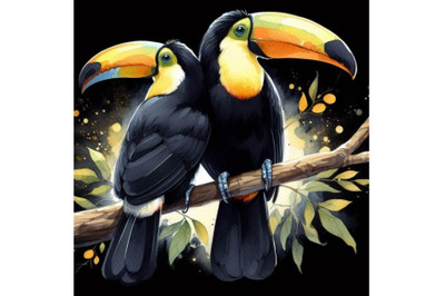 Bundle of Two toucan birds perched on a branch