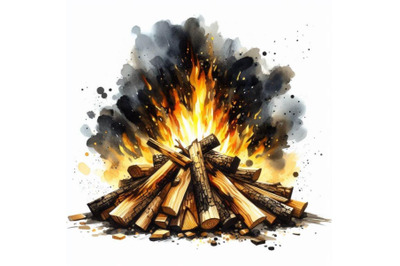 Bundle of Burning bonfire with wood