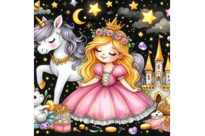 Bundle of Cute Cartoon fairy tale Princess and Unicorn