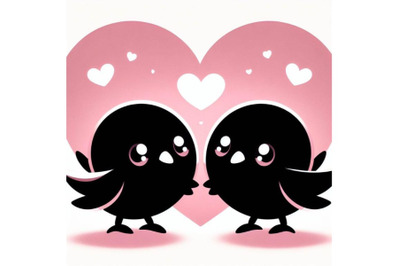 Bundle of A 2D Two cute bird lovers on pink hearts shaped