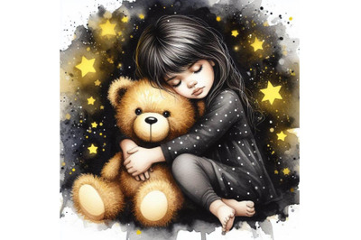 Bundle of a girl hugging a teddy bear