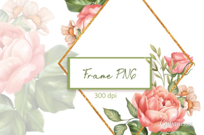 Gold frame PNG | Frame with flowers