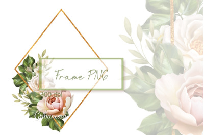 Gold frame PNG | Frame with flowers