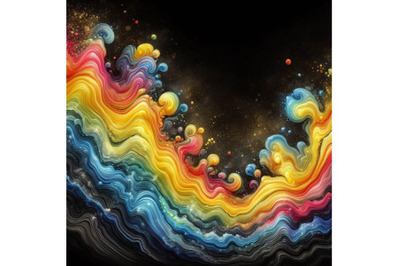 A set of Rainbow liquid forming a wave ripple