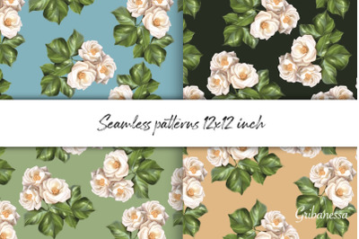 Floral seamless patterns | Rose flowers digital paper