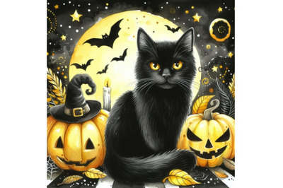 Bundle of Halloween black cat&2C; pumpkin