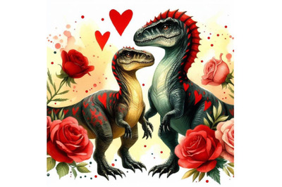 Bundle of Two lover dinosaur with red heart