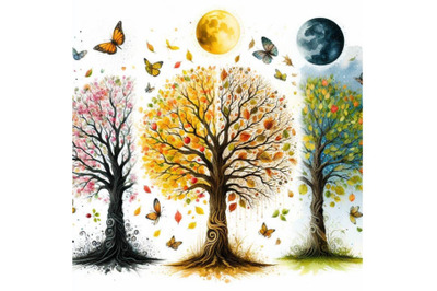 Bundle of Four seasons tree - spring, summer, autumn, winter